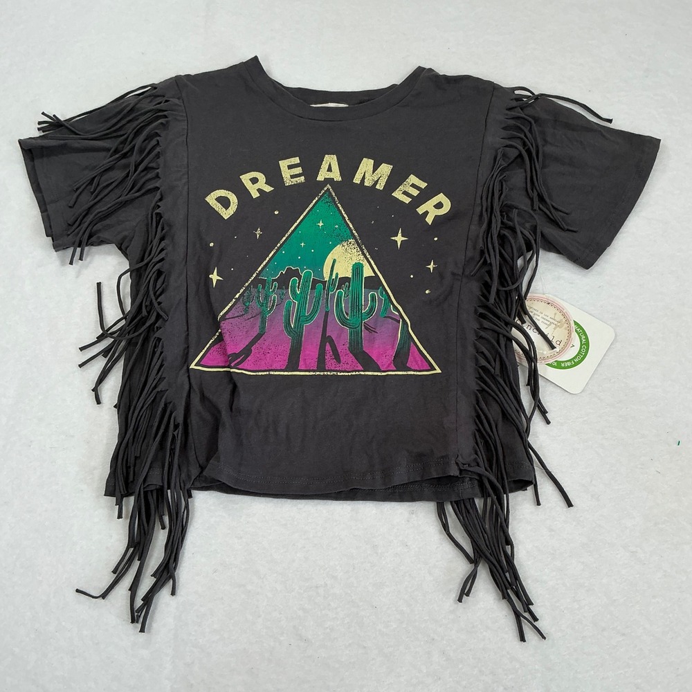 Moonchild Dreamer Fringe Graphic Tee Charcoal Grey Desert Cactus Small NWT